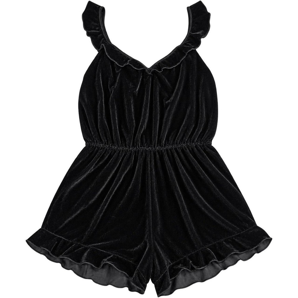 Victoria Secrets Black velvet romper with ruffles (Large) Adjustable Straps